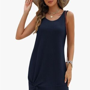 AI’MAGE Women’s Swimsuit Cover Up Navy Sleeveless Beach Dress Size Medium